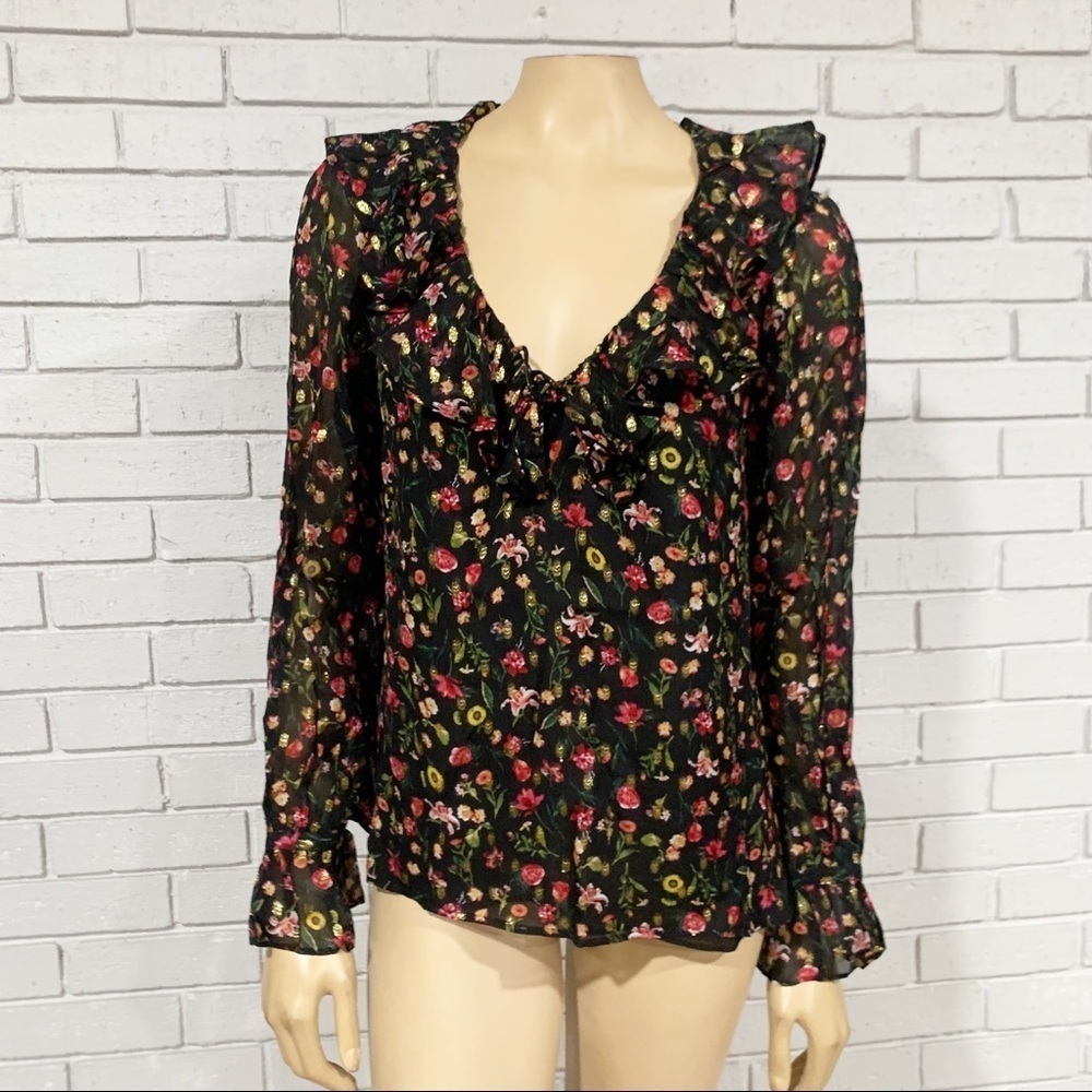 J.Crew Women’s midnight vintage floral Ruffleneck top‎